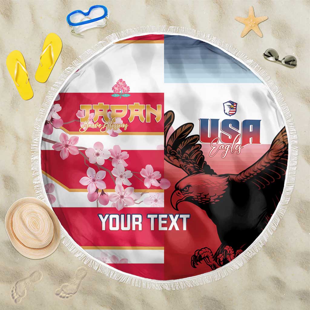 USA and Japan Rugby Custom Beach Blanket Eagles Brave Blossoms Together Pacific LT14 One Size 150cm Red - Polynesian Pride