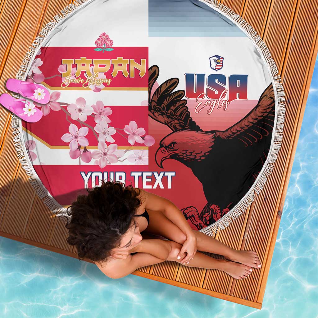 USA and Japan Rugby Custom Beach Blanket Eagles Brave Blossoms Together Pacific LT14 - Polynesian Pride