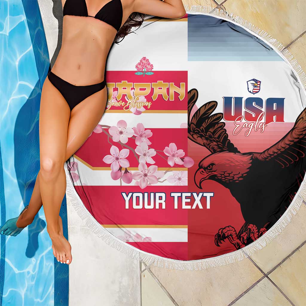 USA and Japan Rugby Custom Beach Blanket Eagles Brave Blossoms Together Pacific LT14 - Polynesian Pride