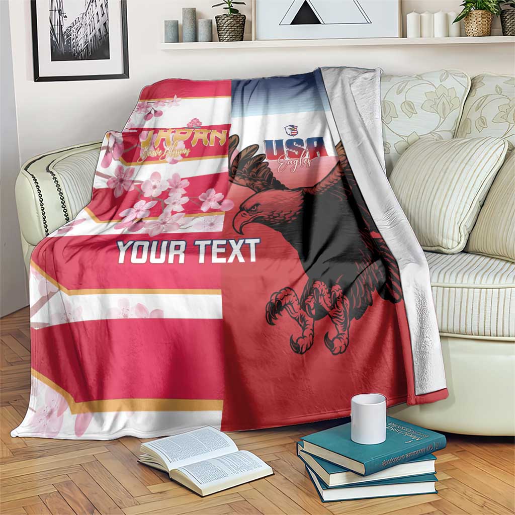 USA and Japan Rugby Custom Blanket Eagles Brave Blossoms Together Pacific LT14 Red - Polynesian Pride