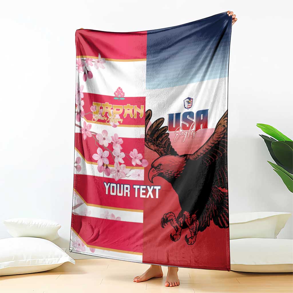 USA and Japan Rugby Custom Blanket Eagles Brave Blossoms Together Pacific LT14 - Polynesian Pride