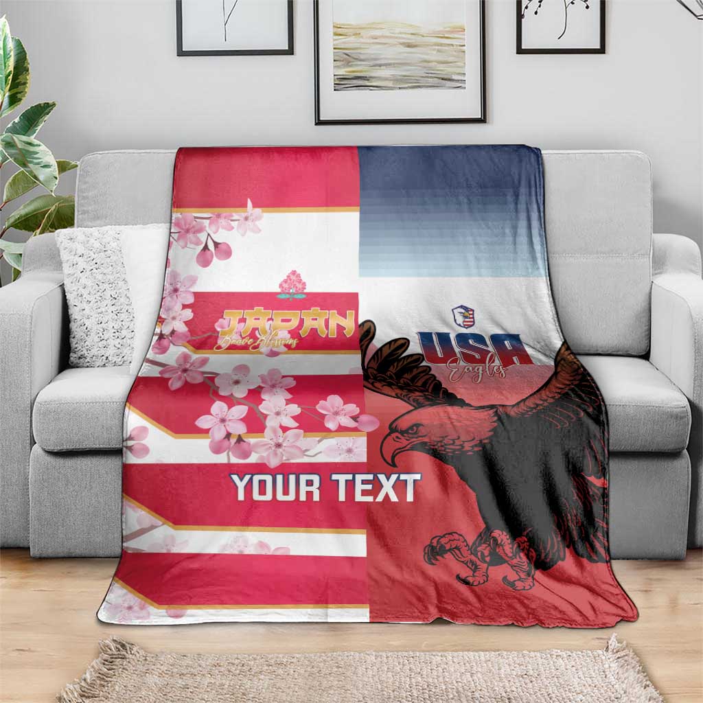 USA and Japan Rugby Custom Blanket Eagles Brave Blossoms Together Pacific LT14 - Polynesian Pride