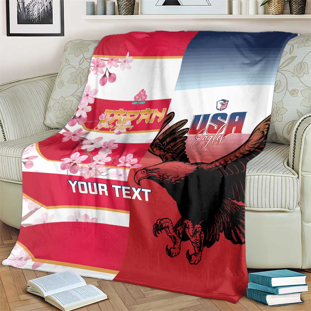 USA and Japan Rugby Custom Blanket Eagles Brave Blossoms Together Pacific LT14 - Polynesian Pride