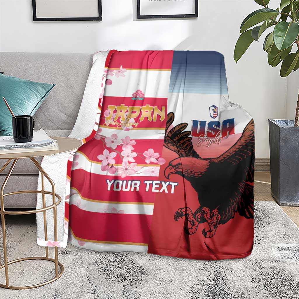 USA and Japan Rugby Custom Blanket Eagles Brave Blossoms Together Pacific LT14 - Polynesian Pride