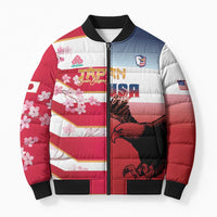 USA and Japan Rugby Custom Bomber Puffer Jacket Eagles Brave Blossoms Together Pacific LT14 Unisex Red - Polynesian Pride