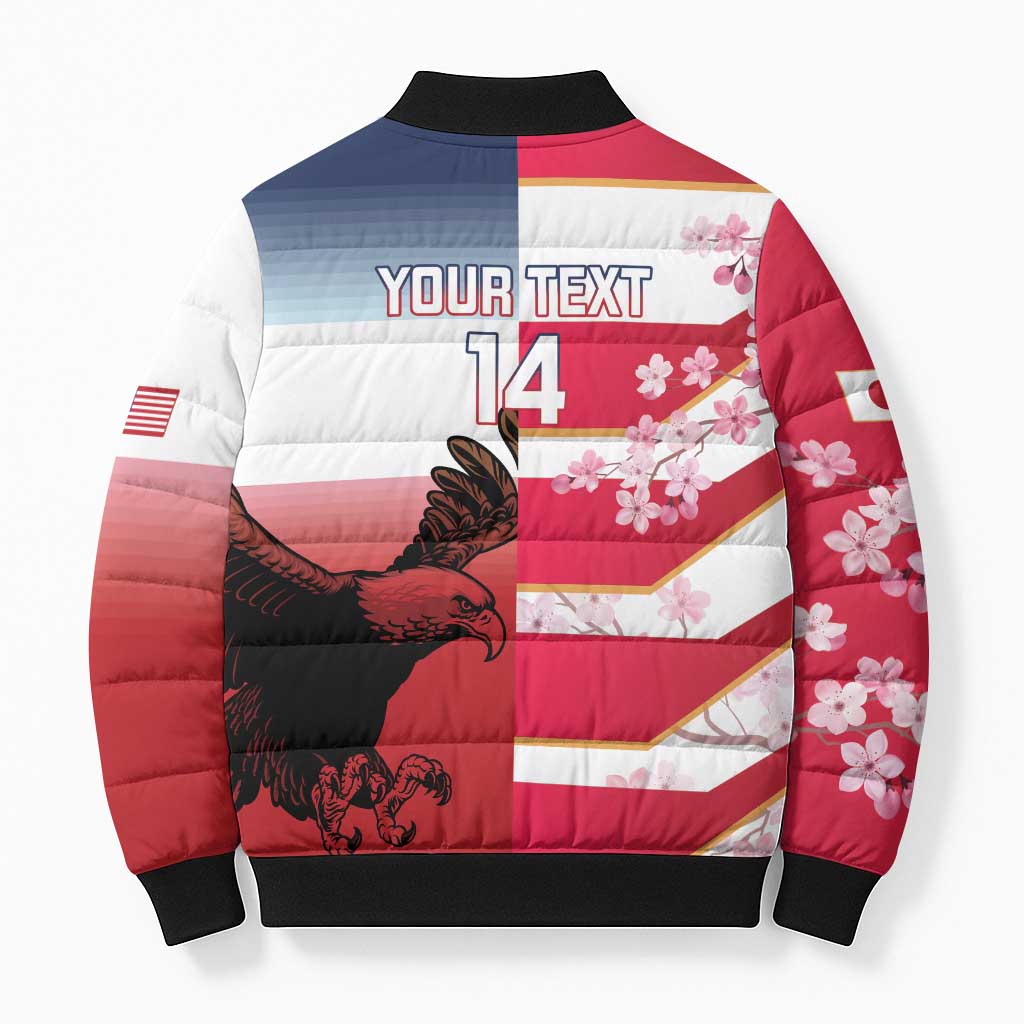 USA and Japan Rugby Custom Bomber Puffer Jacket Eagles Brave Blossoms Together Pacific LT14 - Polynesian Pride