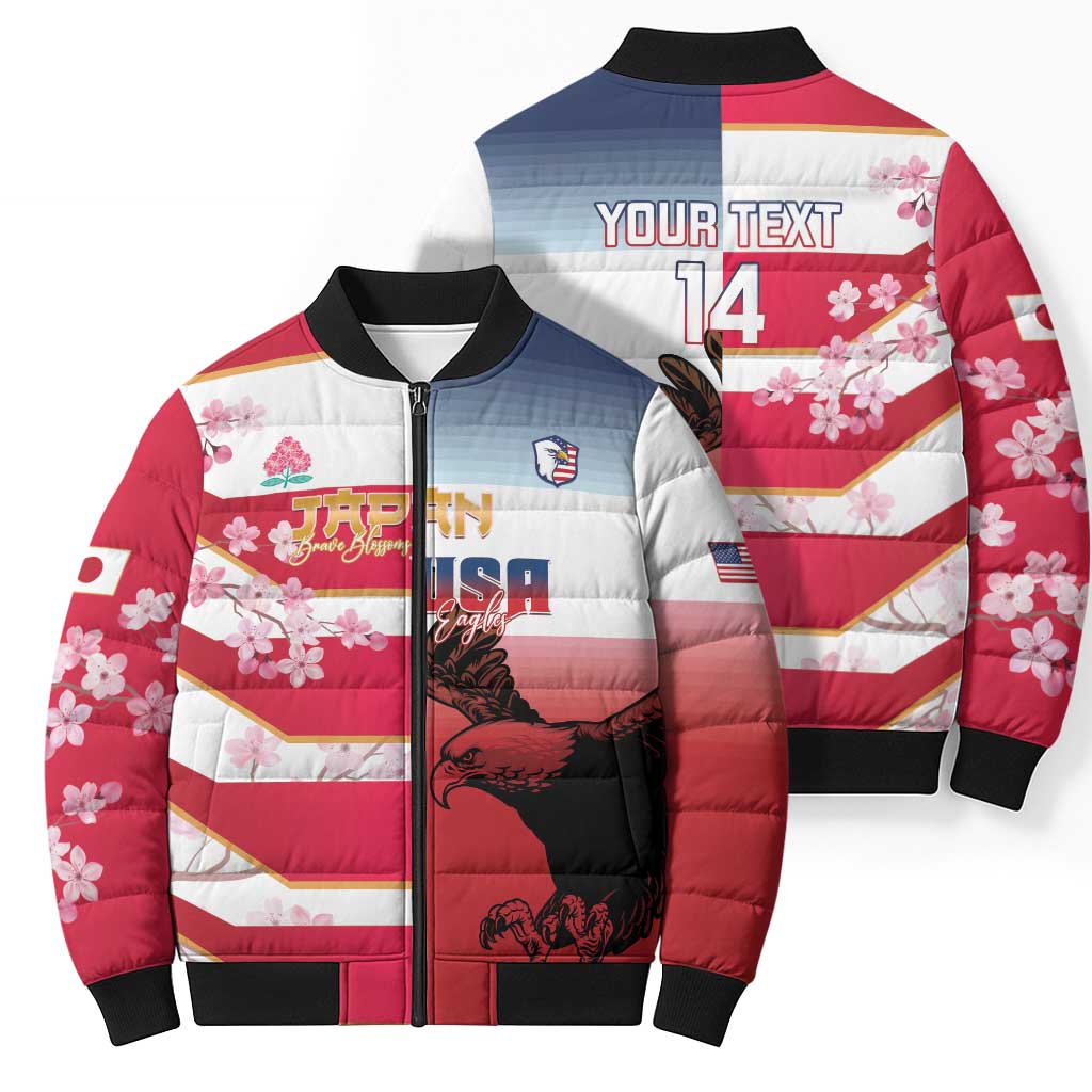 USA and Japan Rugby Custom Bomber Puffer Jacket Eagles Brave Blossoms Together Pacific LT14 - Polynesian Pride