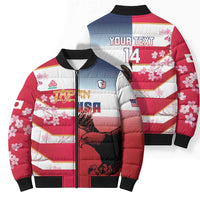USA and Japan Rugby Custom Bomber Puffer Jacket Eagles Brave Blossoms Together Pacific LT14 - Polynesian Pride