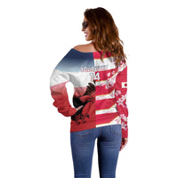 USA and Japan Rugby Custom Off Shoulder Sweater Eagles Brave Blossoms Together Pacific LT14 - Polynesian Pride