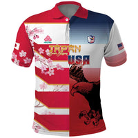 USA and Japan Rugby Custom Polo Shirt Eagles Brave Blossoms Together Pacific LT14 Red - Polynesian Pride
