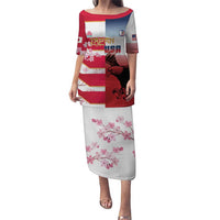 USA and Japan Rugby Custom Puletasi Eagles Brave Blossoms Together Pacific LT14 Long Dress Red - Polynesian Pride