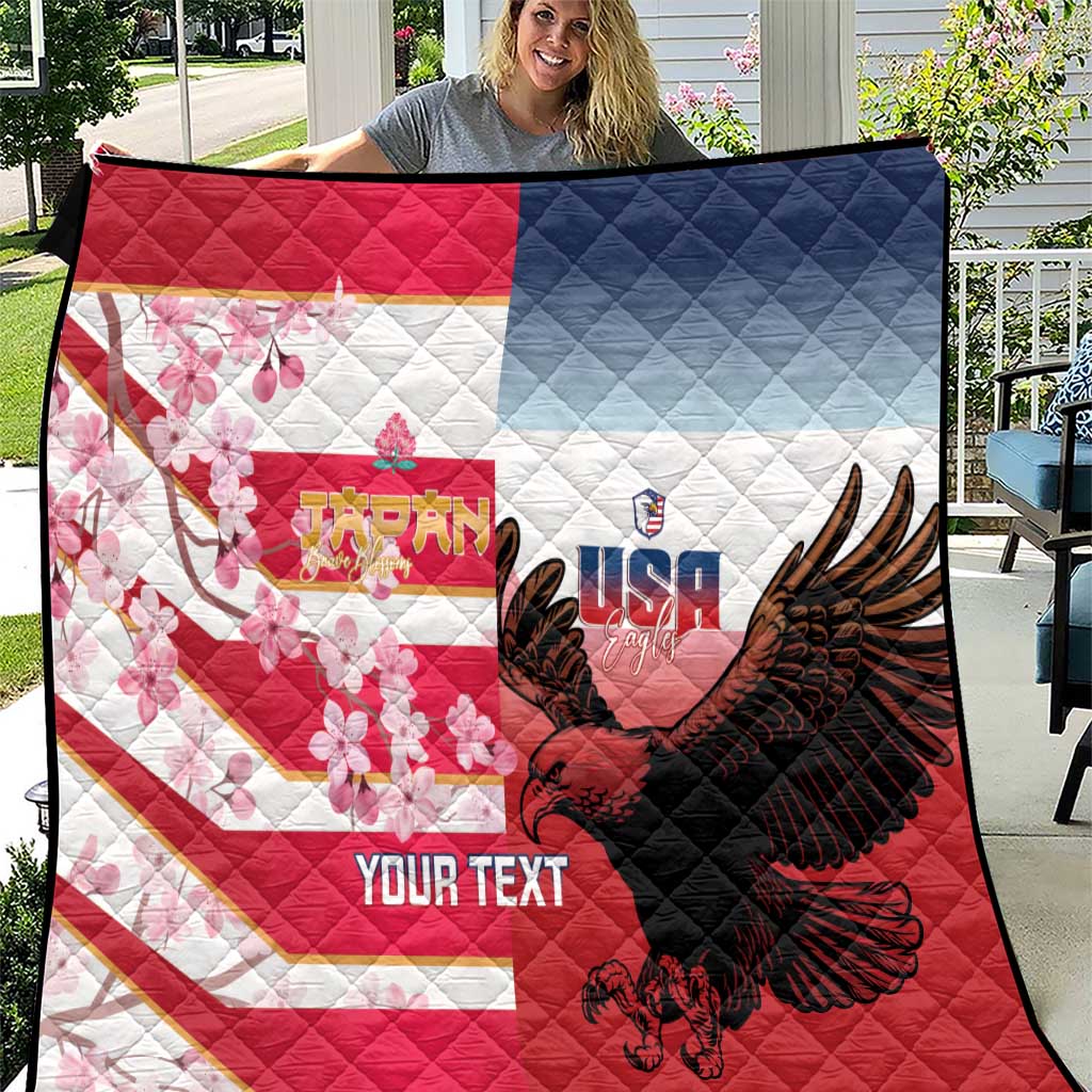 USA and Japan Rugby Custom Quilt Eagles Brave Blossoms Together Pacific LT14 Red - Polynesian Pride