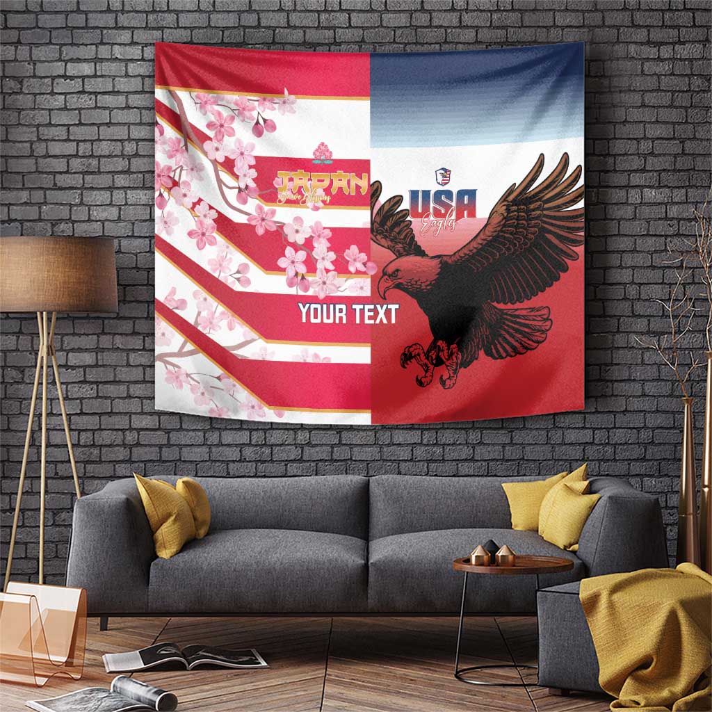 USA and Japan Rugby Custom Tapestry Eagles Brave Blossoms Together Pacific LT14 Red - Polynesian Pride