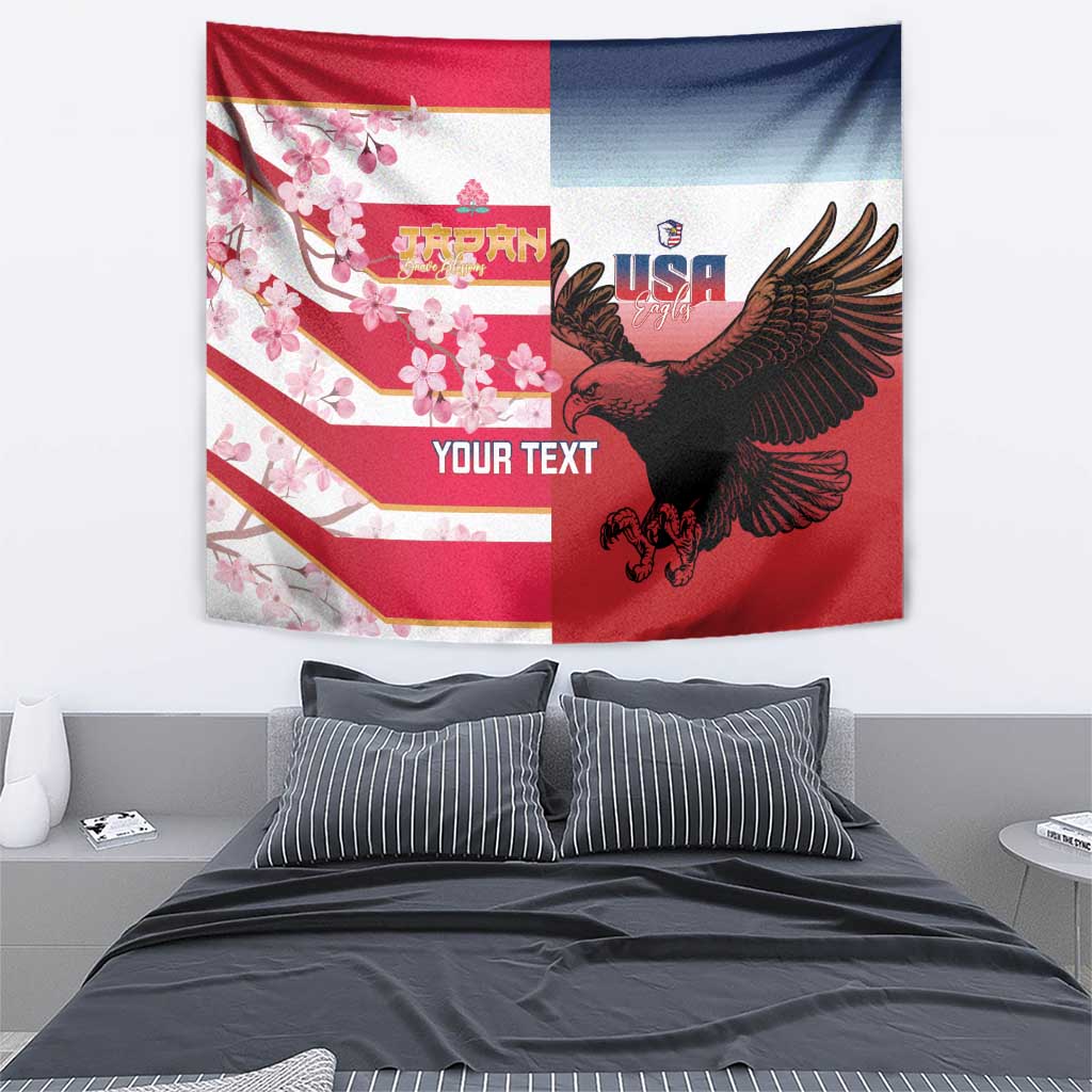 USA and Japan Rugby Custom Tapestry Eagles Brave Blossoms Together Pacific LT14 - Polynesian Pride