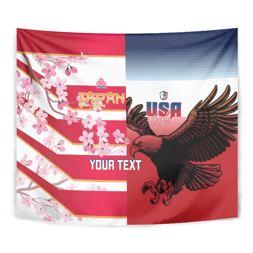 USA and Japan Rugby Custom Tapestry Eagles Brave Blossoms Together Pacific LT14 - Polynesian Pride