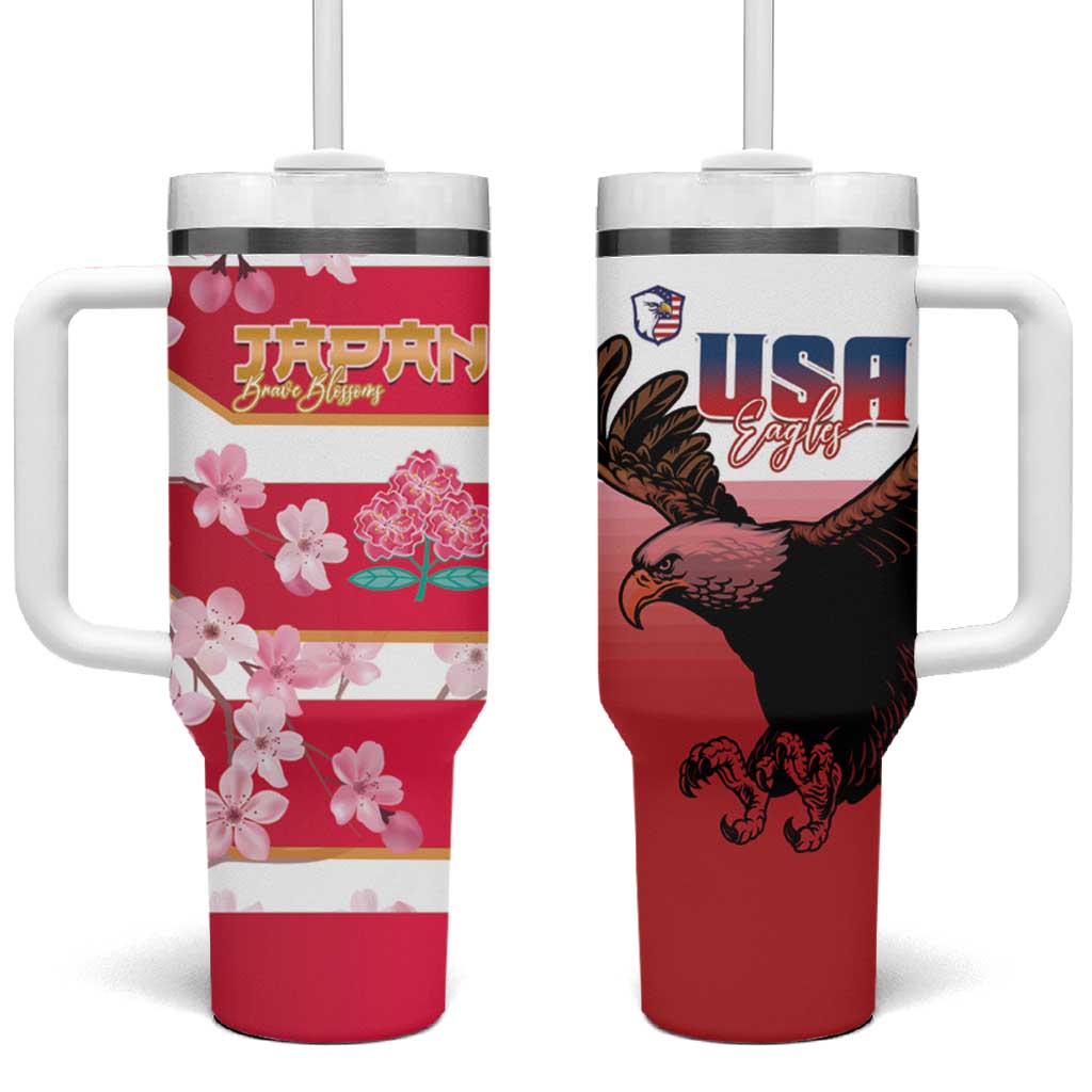 USA and Japan Rugby Tumbler With Handle Eagles Brave Blossoms Together Pacific LT14 One Size: 40 oz Red - Polynesian Pride