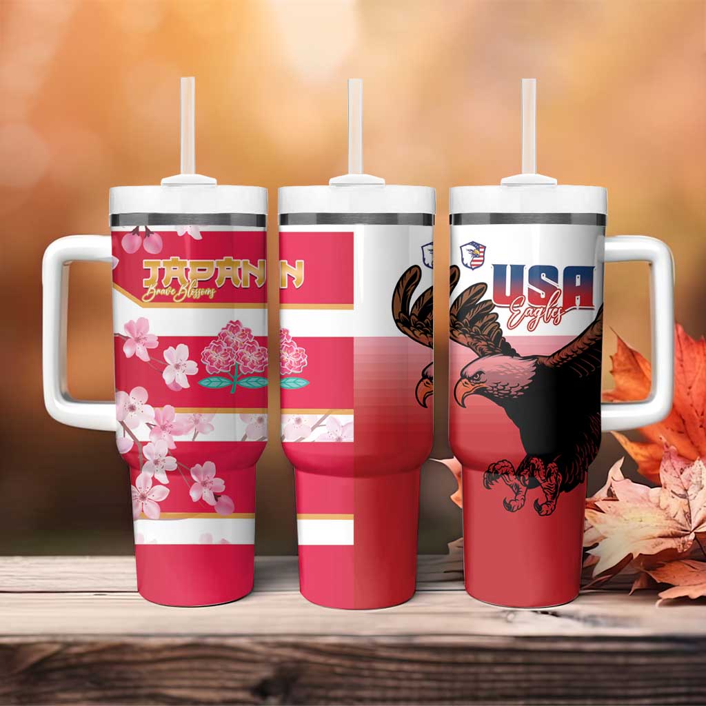 USA and Japan Rugby Tumbler With Handle Eagles Brave Blossoms Together Pacific LT14 - Polynesian Pride