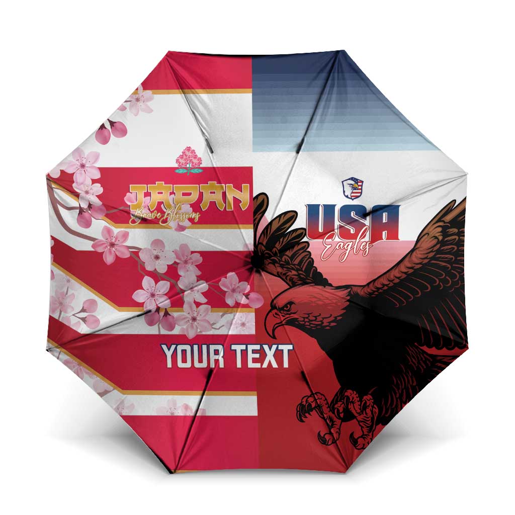 USA and Japan Rugby Custom Umbrella Eagles Brave Blossoms Together Pacific LT14 One Size Folded 11.42 inch Opened Diameter 37.4 inch Red - Polynesian Pride