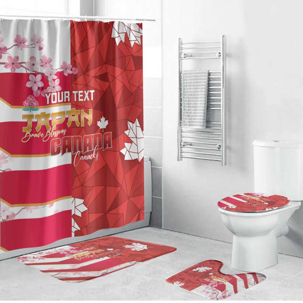 Canada and Japan Rugby Custom Bathroom Set Canucks Brave Blossoms Together Pacific LT14 Bathroom Set (4 pcs) Red - Polynesian Pride