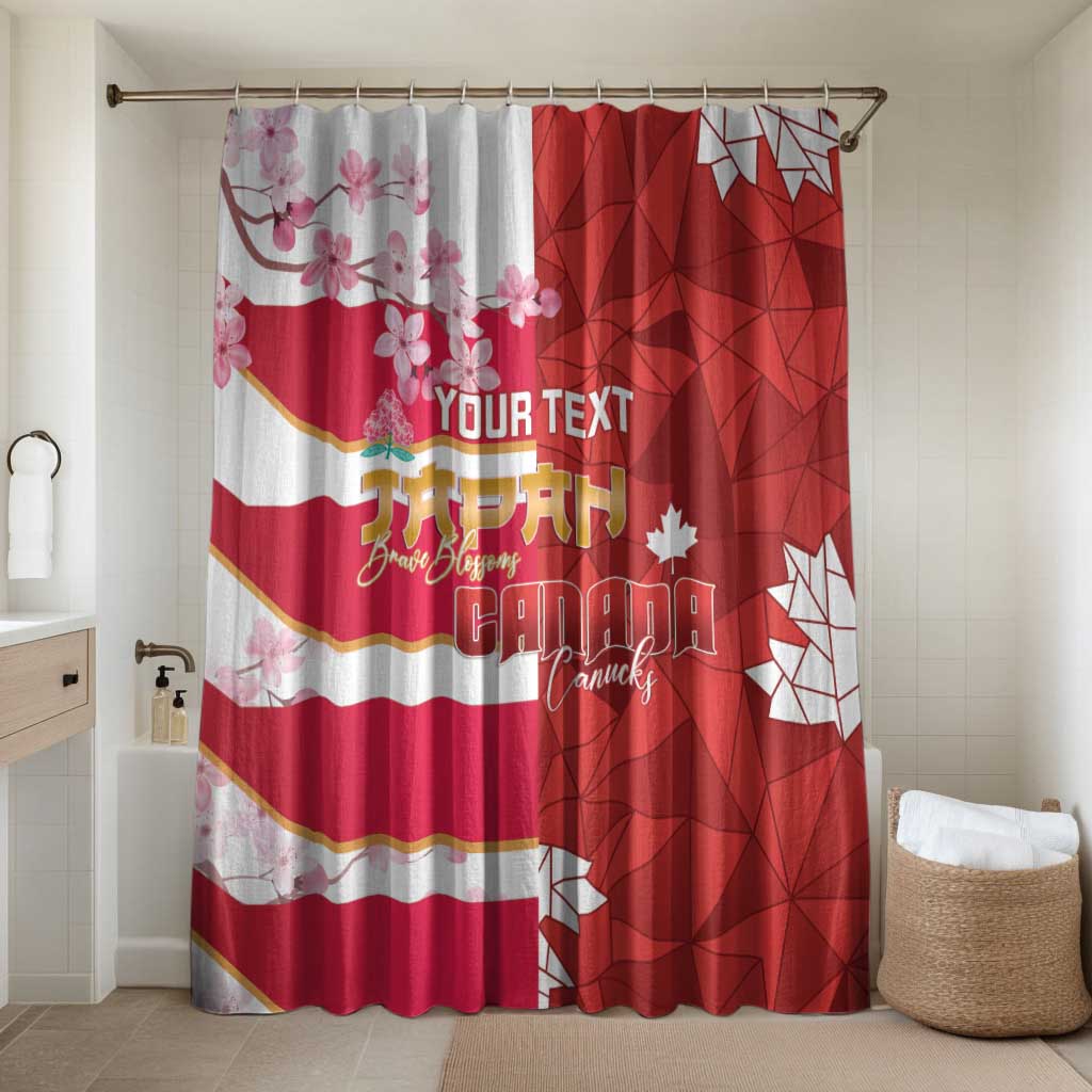 Canada and Japan Rugby Custom Bathroom Set Canucks Brave Blossoms Together Pacific LT14 Shower Curtain Only Red - Polynesian Pride