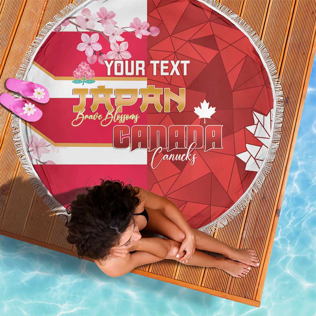 Canada and Japan Rugby Custom Beach Blanket Canucks Brave Blossoms Together Pacific LT14 - Polynesian Pride