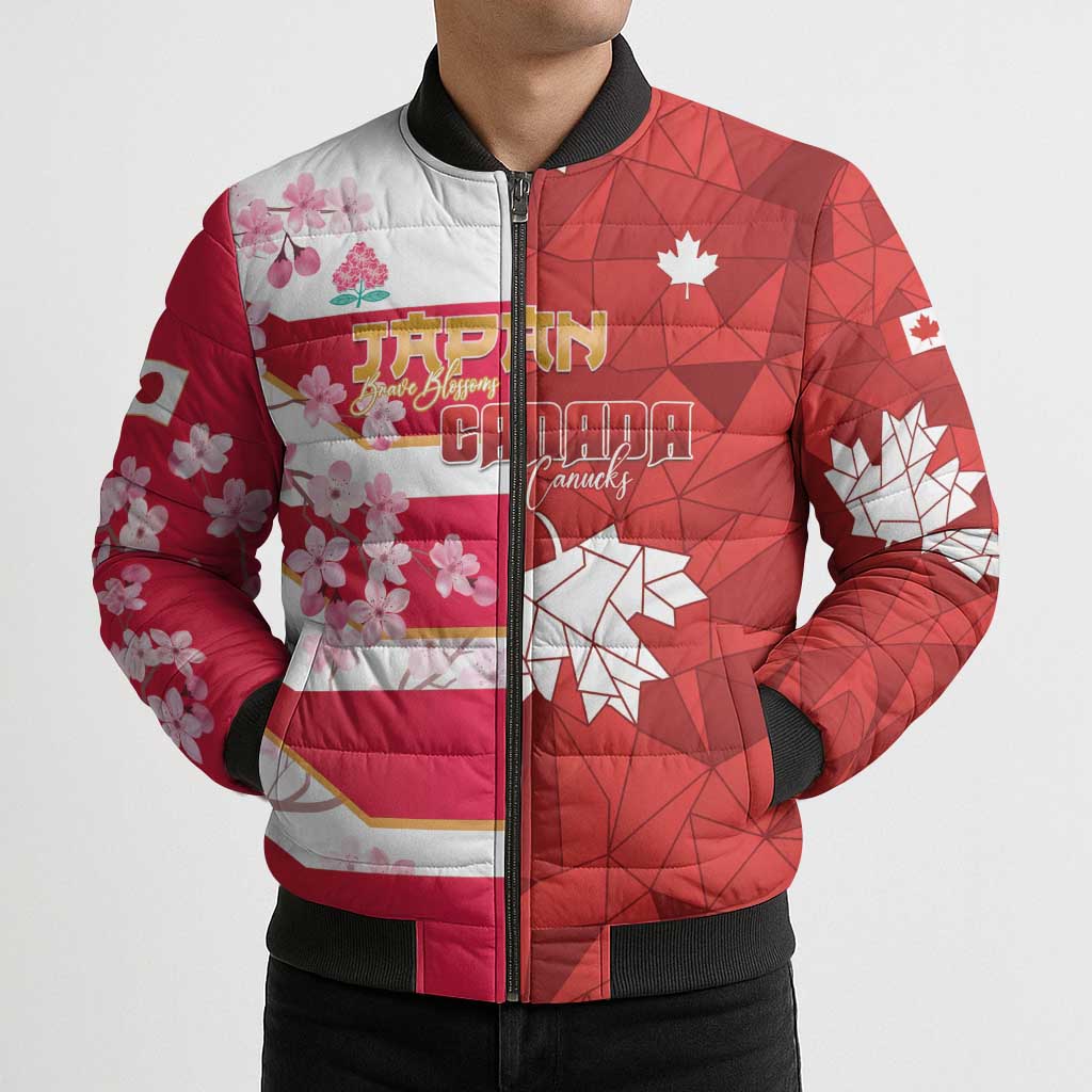 Canada and Japan Rugby Custom Bomber Puffer Jacket Canucks Brave Blossoms Together Pacific LT14 - Polynesian Pride