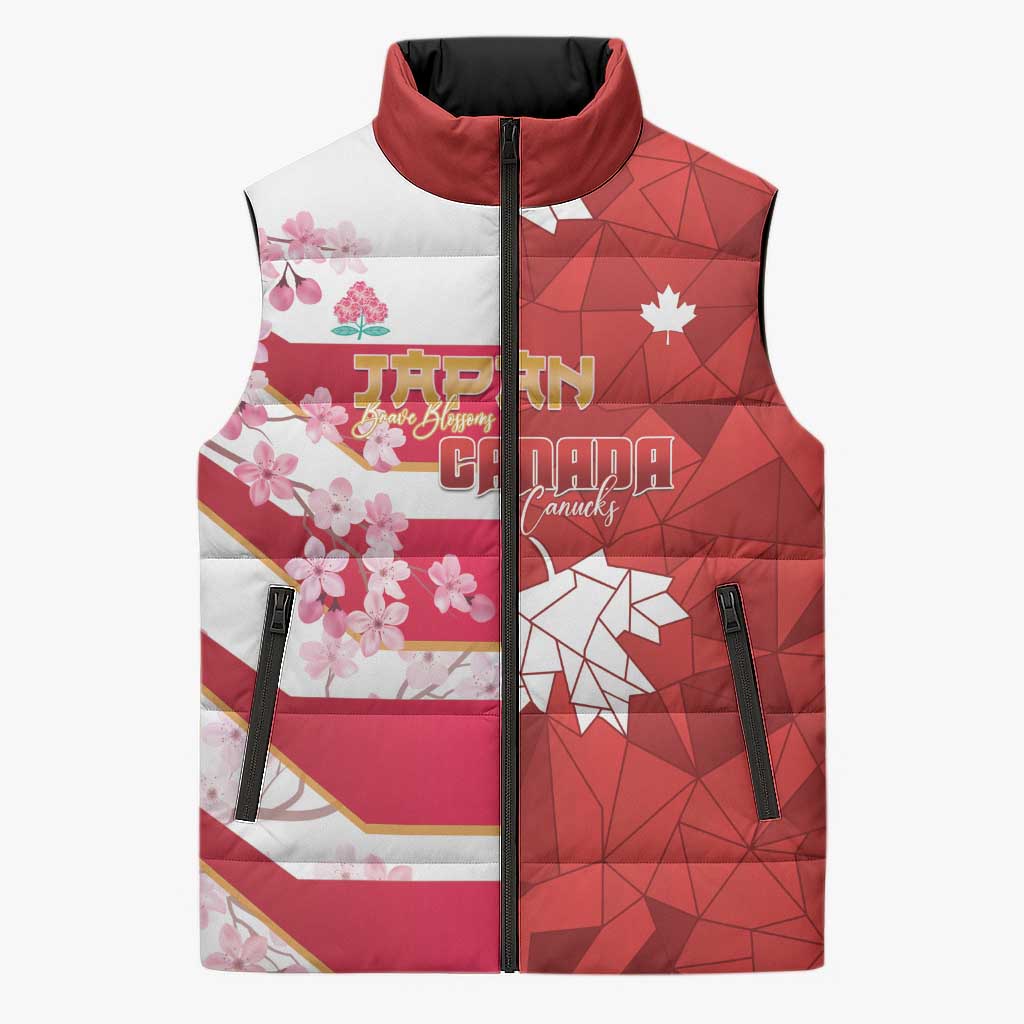 Canada and Japan Rugby Custom Sleeveless Puffer Jacket Canucks Brave Blossoms Together Pacific LT14 Unisex Red - Polynesian Pride