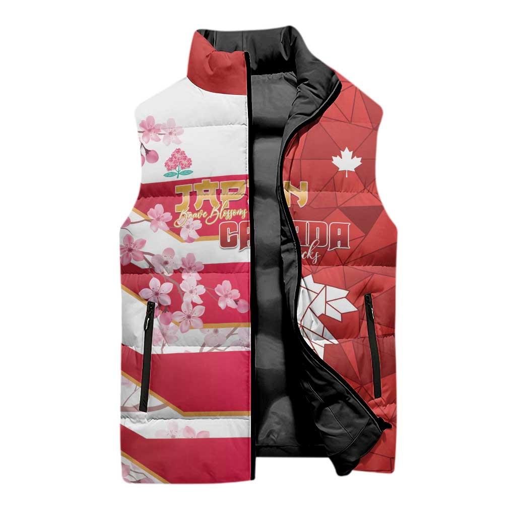Canada and Japan Rugby Custom Sleeveless Puffer Jacket Canucks Brave Blossoms Together Pacific LT14 - Polynesian Pride