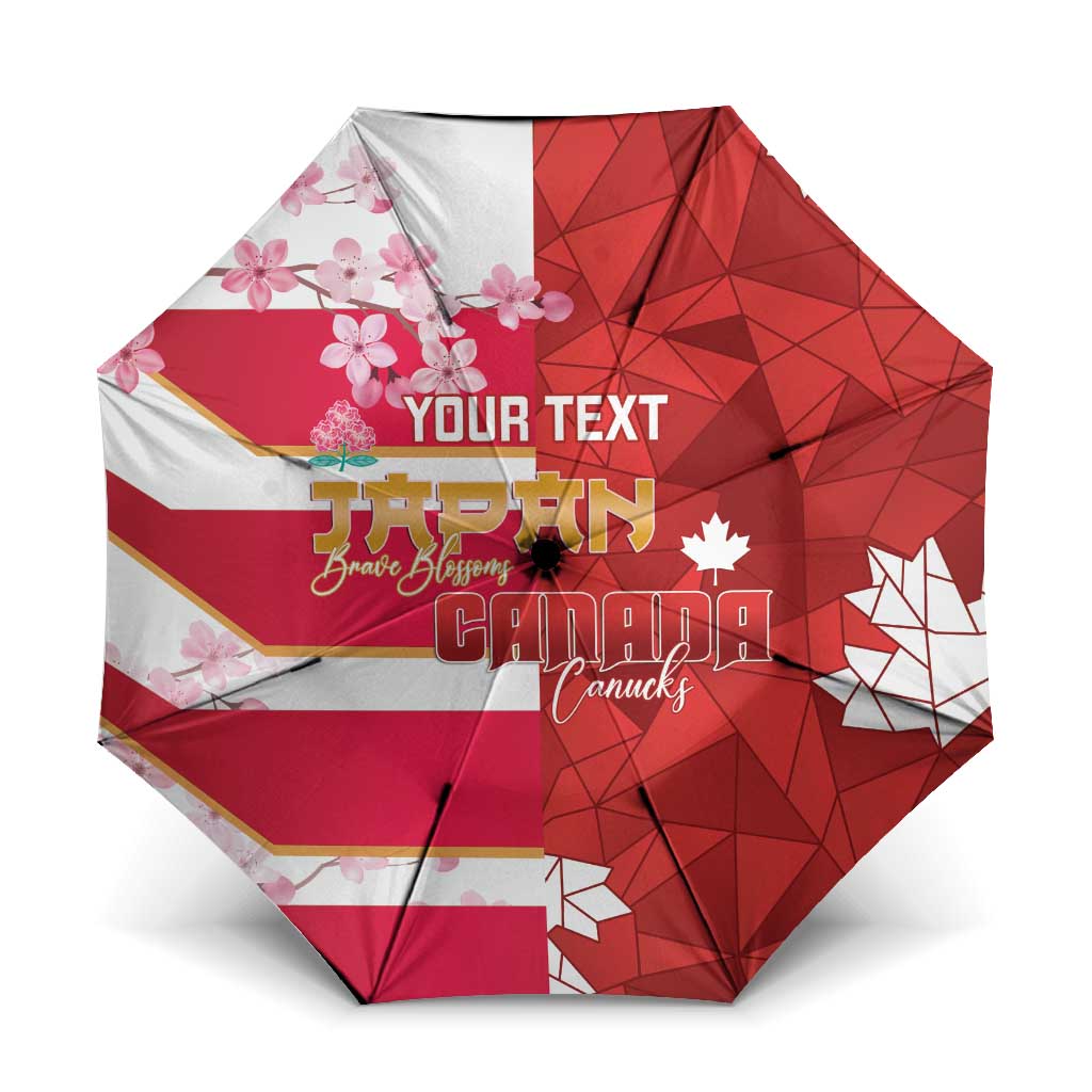 Canada and Japan Rugby Custom Umbrella Canucks Brave Blossoms Together Pacific LT14 One Size Folded 11.42 inch Opened Diameter 37.4 inch Red - Polynesian Pride