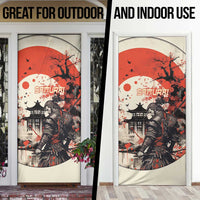 Samurai Warrior Japan Door Cover Red-blossomed Tree Classic Japanese Stylized LT14 - Polynesian Pride
