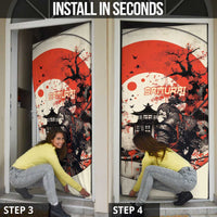 Samurai Warrior Japan Door Cover Red-blossomed Tree Classic Japanese Stylized LT14 - Polynesian Pride