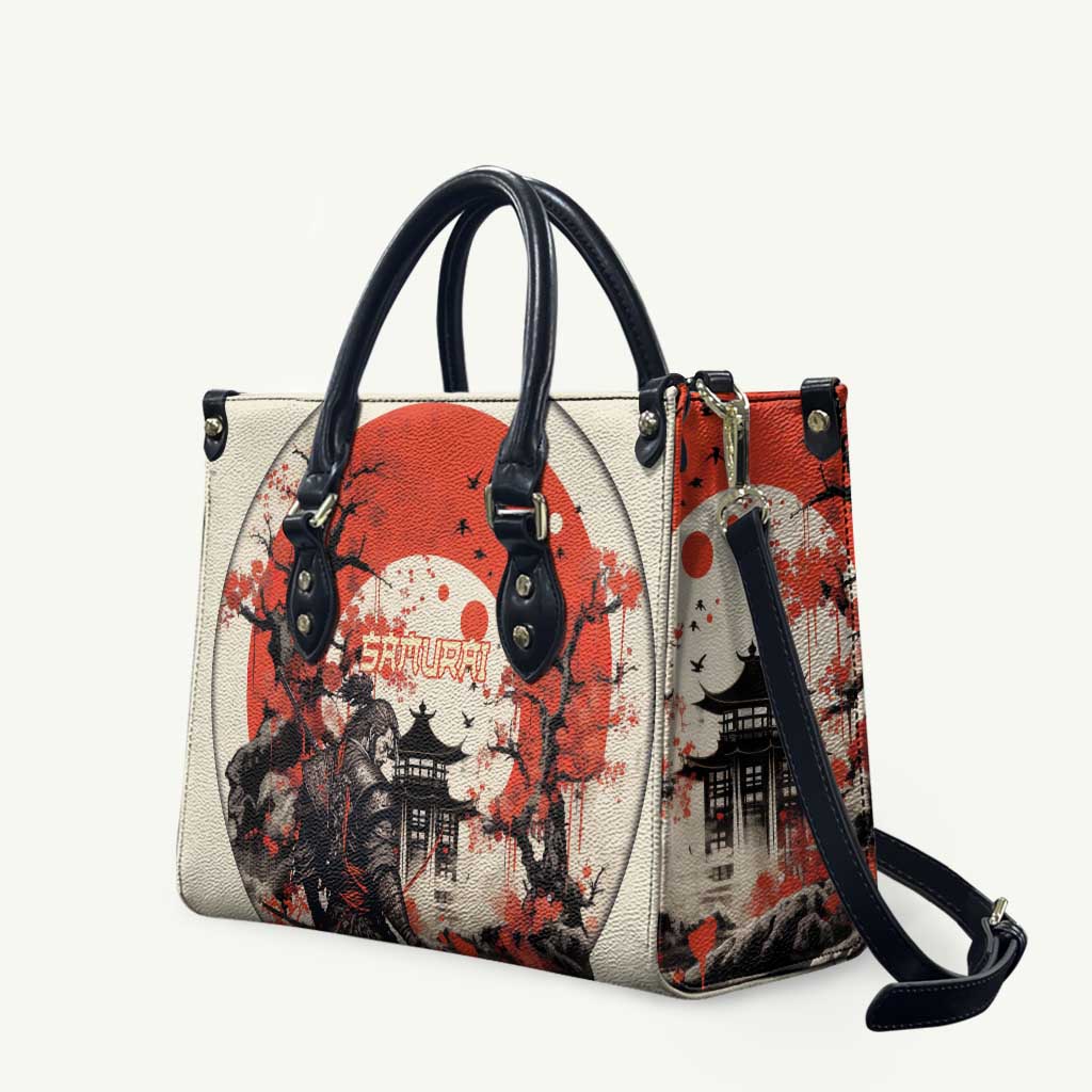 Samurai Warrior Japan Leather Bag Red-blossomed Tree Classic Japanese Stylized LT14 Red - Polynesian Pride