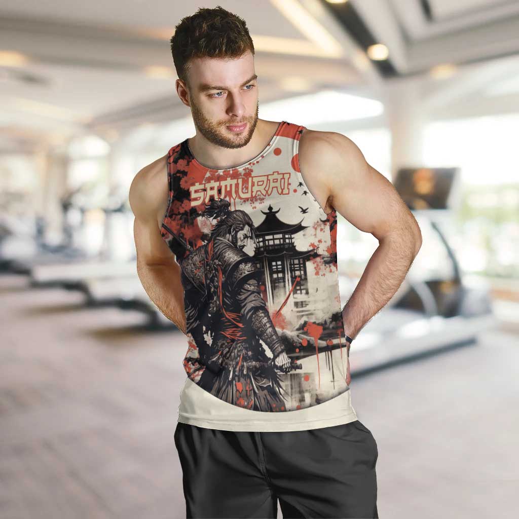 Samurai Warrior Japan Men Tank Top Red-blossomed Tree Classic Japanese Stylized LT14 Red - Polynesian Pride