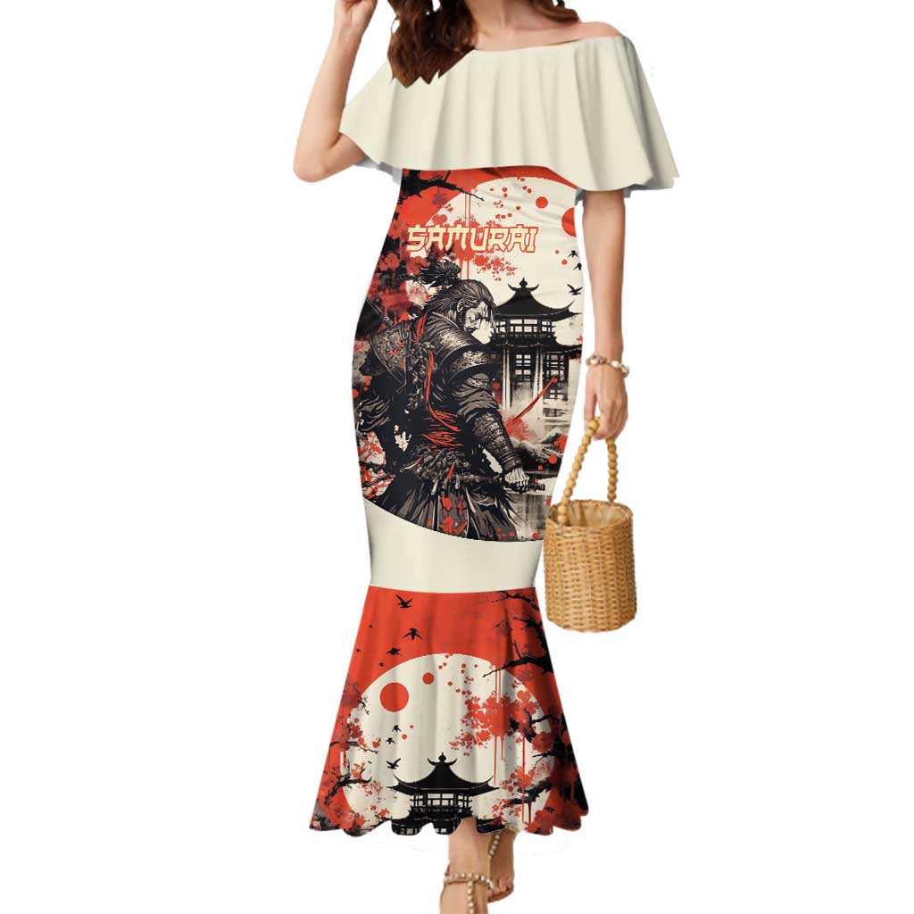 Samurai Warrior Japan Mermaid Dress Red-blossomed Tree Classic Japanese Stylized LT14 Women Red - Polynesian Pride