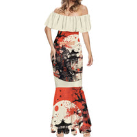 Samurai Warrior Japan Mermaid Dress Red-blossomed Tree Classic Japanese Stylized LT14 - Polynesian Pride