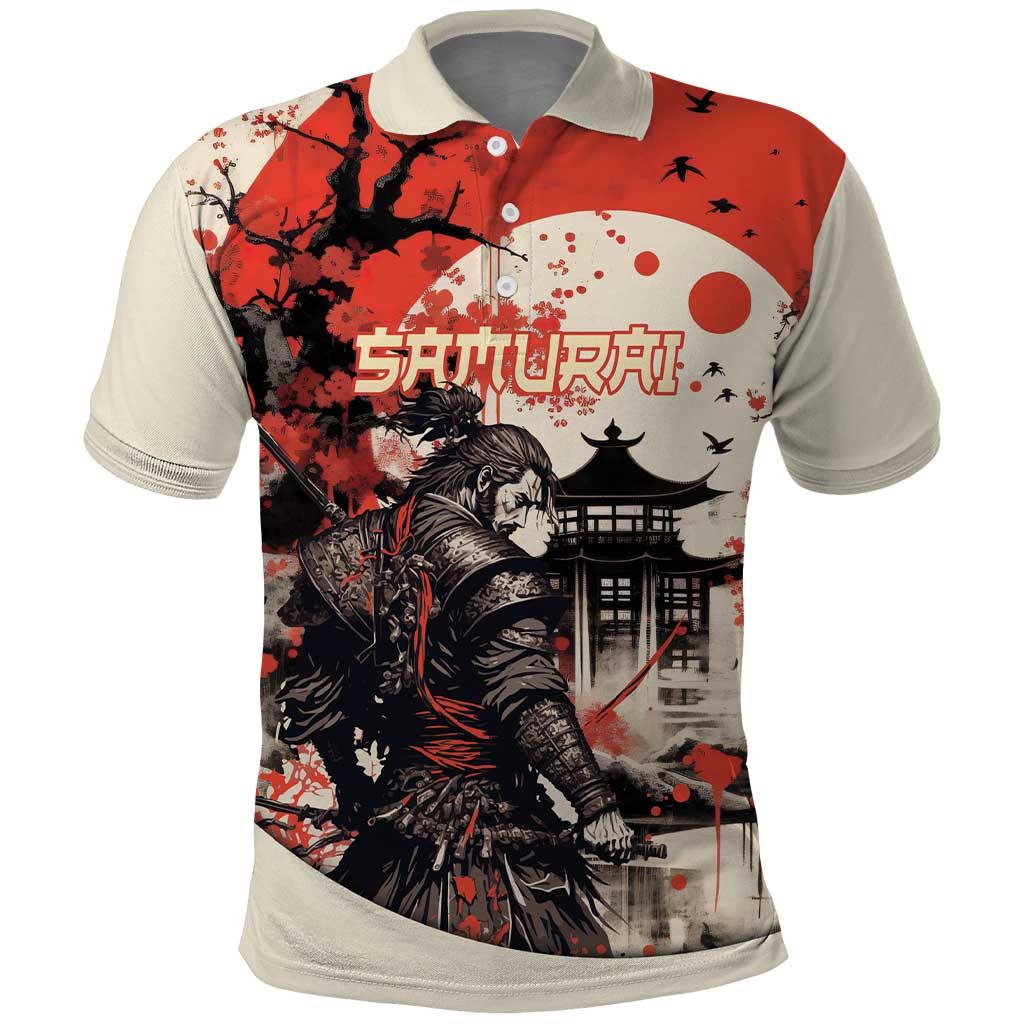 Samurai Warrior Japan Polo Shirt Red-blossomed Tree Classic Japanese Stylized LT14 Red - Polynesian Pride