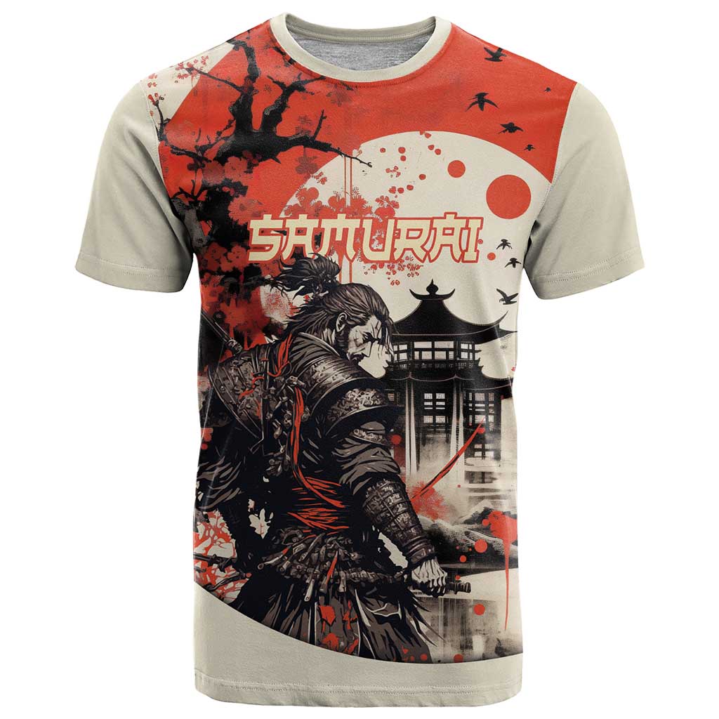 Samurai Warrior Japan T Shirt Red-blossomed Tree Classic Japanese Stylized LT14 Red - Polynesian Pride