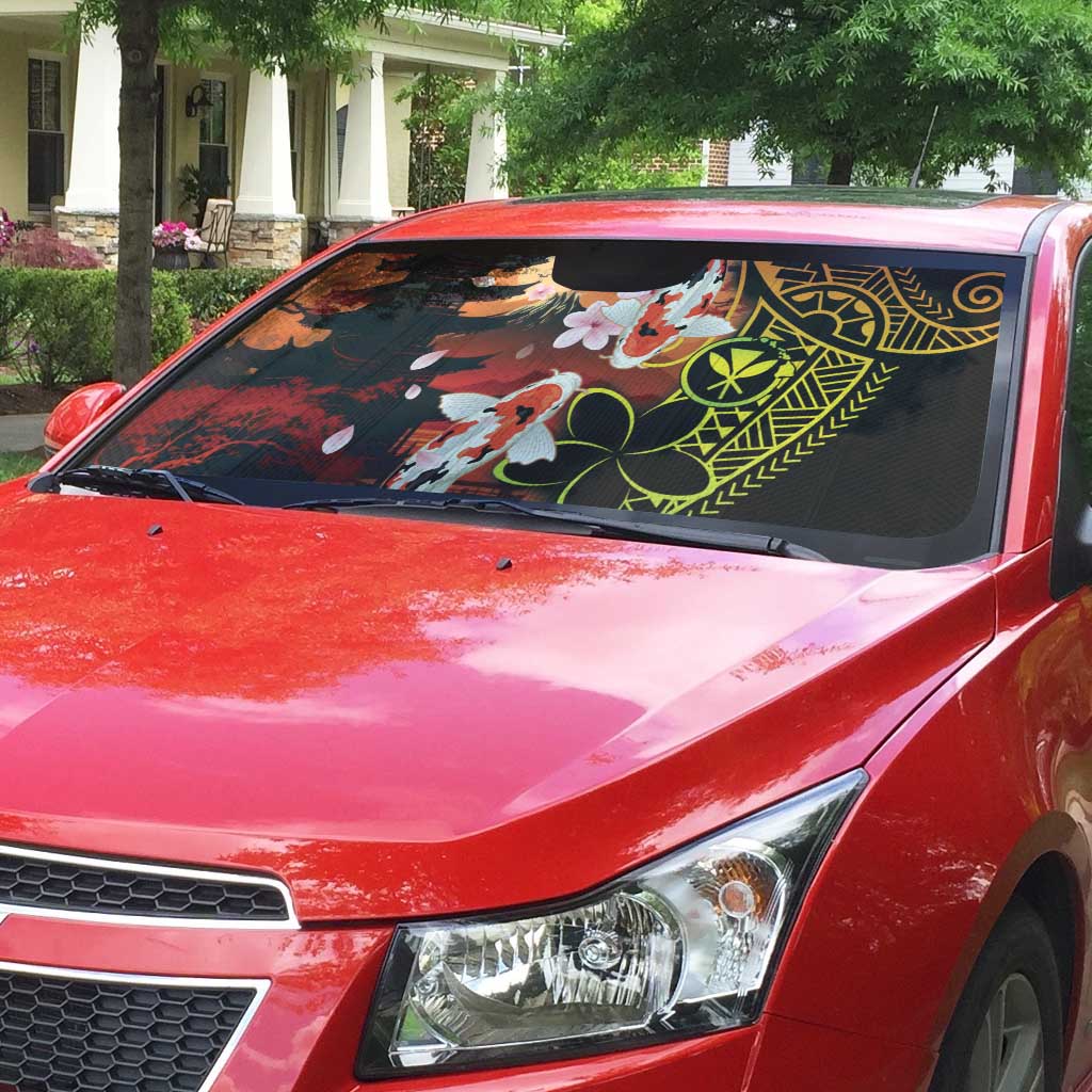Hawaiian and Japanese Auto Sun Shade Koi Fish With Kanaka Polynesian Tattoo LT14 - Polynesian Pride