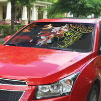 Hawaiian and Japanese Auto Sun Shade Koi Fish With Kanaka Polynesian Tattoo LT14 - Polynesian Pride