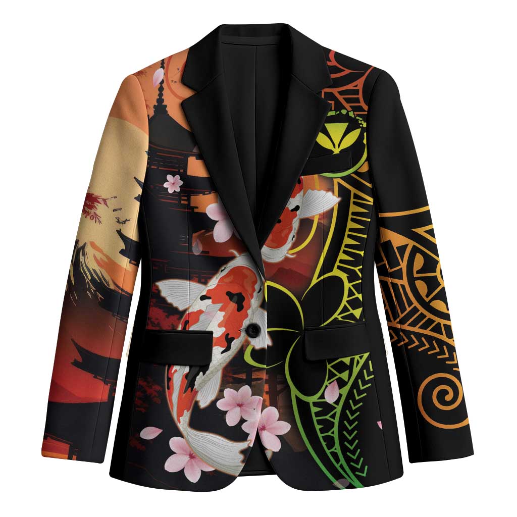 Hawaiian and Japanese Blazer Koi Fish With Kanaka Polynesian Tattoo LT14 Unisex Black - Polynesian Pride