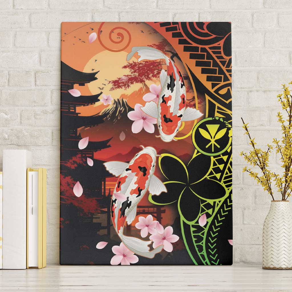 Hawaiian and Japanese Canvas Wall Art Koi Fish With Kanaka Polynesian Tattoo LT14 Without Frame Black - Polynesian Pride