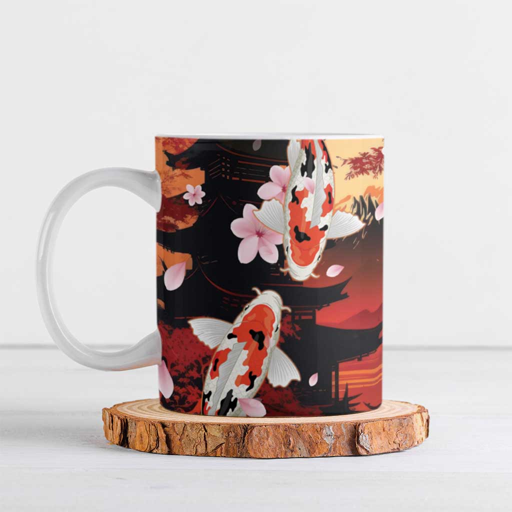 Hawaiian and Japanese Ceramic Mug Koi Fish With Kanaka Polynesian Tattoo LT14 Black - Polynesian Pride