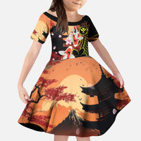 Hawaiian and Japanese Kid Short Sleeve Dress Koi Fish With Kanaka Polynesian Tattoo LT14 KID Black - Polynesian Pride