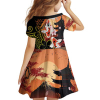 Hawaiian and Japanese Kid Short Sleeve Dress Koi Fish With Kanaka Polynesian Tattoo LT14 - Polynesian Pride