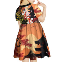 Hawaiian and Japanese Kid Short Sleeve Dress Koi Fish With Kanaka Polynesian Tattoo LT14 - Polynesian Pride