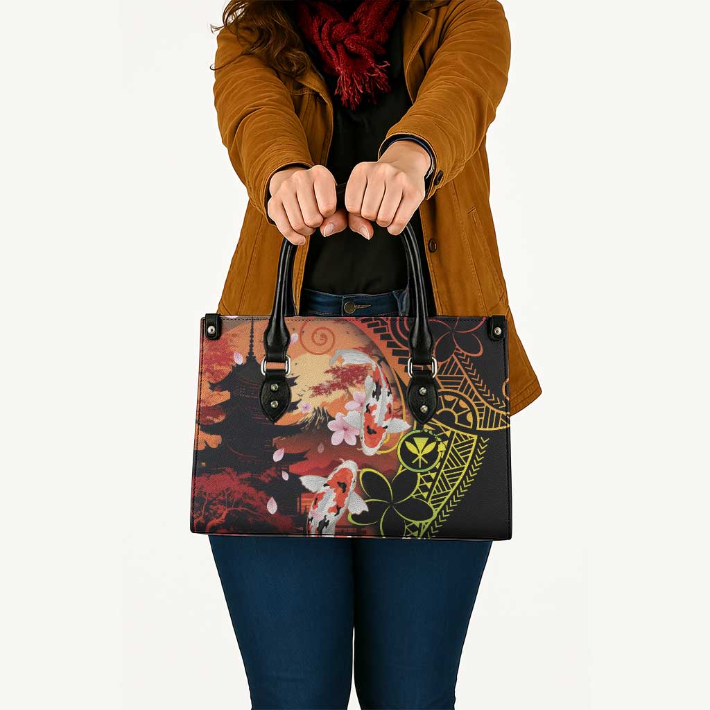 Hawaiian and Japanese Leather Bag Koi Fish With Kanaka Polynesian Tattoo LT14 - Polynesian Pride