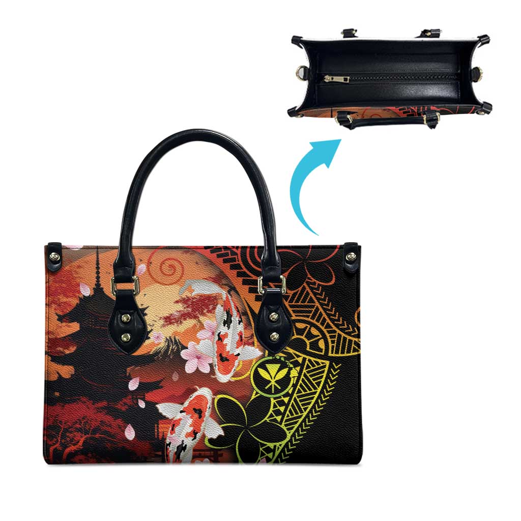 Hawaiian and Japanese Leather Bag Koi Fish With Kanaka Polynesian Tattoo LT14 - Polynesian Pride