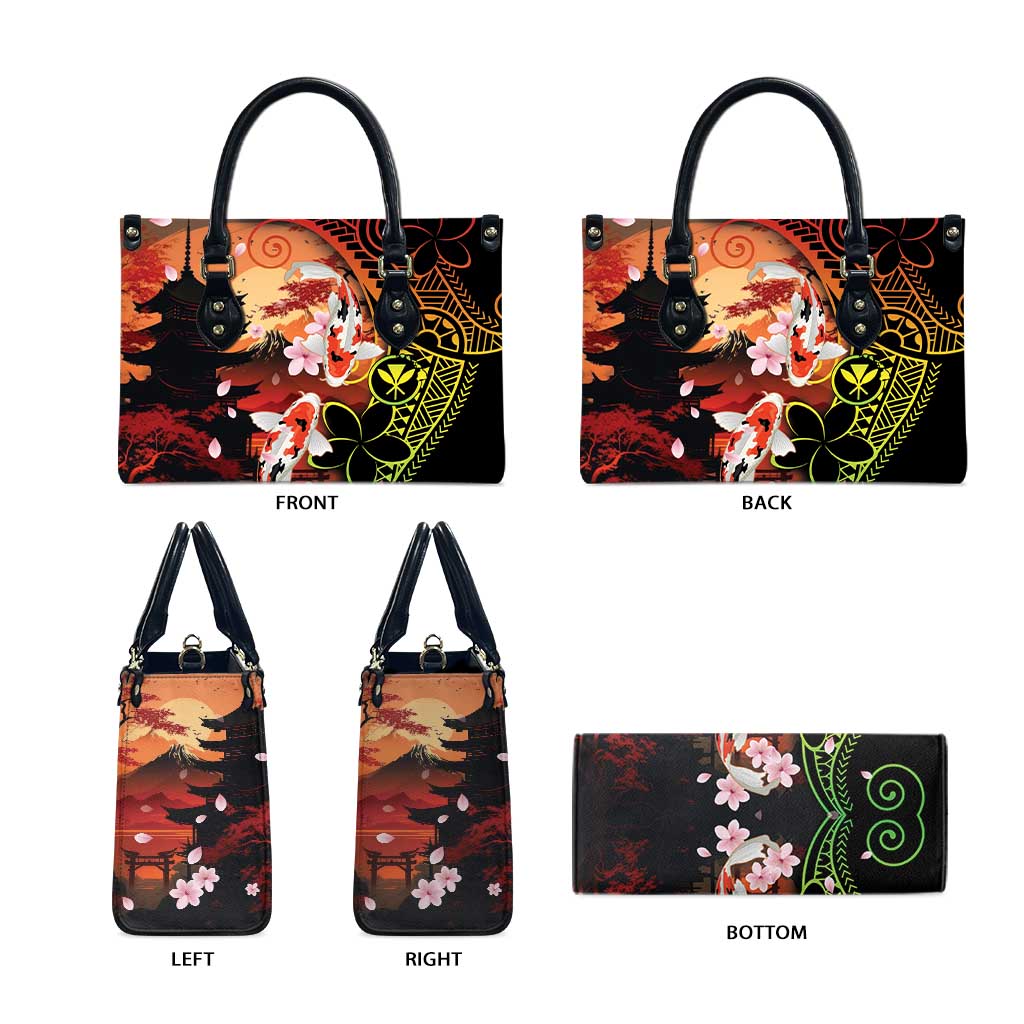 Hawaiian and Japanese Leather Bag Koi Fish With Kanaka Polynesian Tattoo LT14 - Polynesian Pride