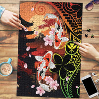Hawaiian and Japanese Puzzle Koi Fish With Kanaka Polynesian Tattoo LT14 Black - Polynesian Pride