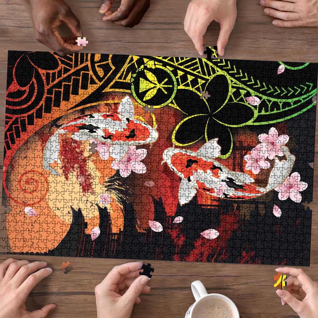 Hawaiian and Japanese Puzzle Koi Fish With Kanaka Polynesian Tattoo LT14 - Polynesian Pride